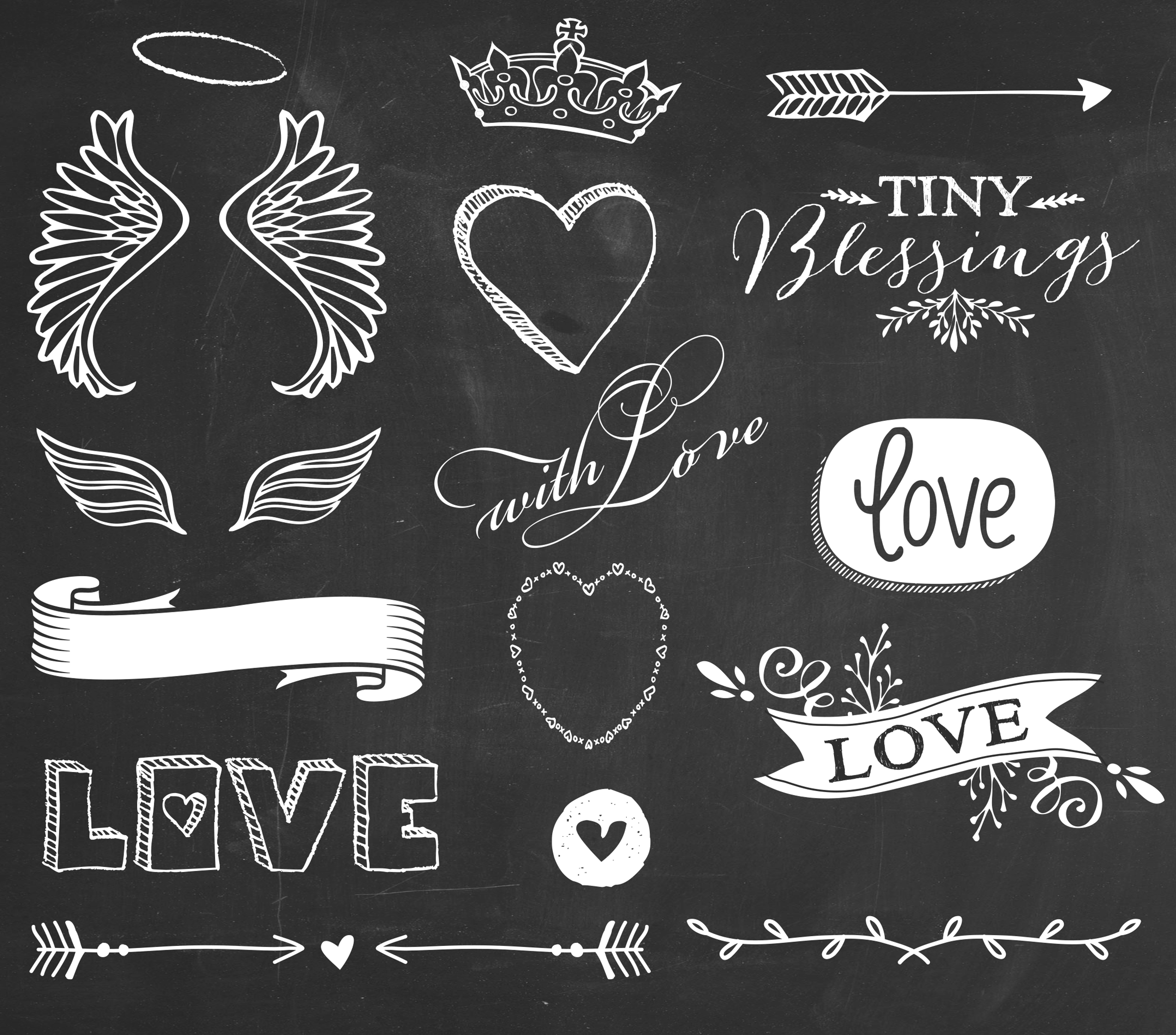 12 for "Wings of Love" Chalkboard Overlays + BONUS Frames/Design
